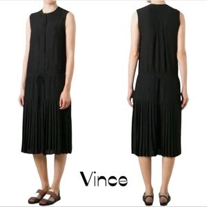 Vince Black Midi Tiered Pleated Sleeveless Tent Dress Size XXS / 00